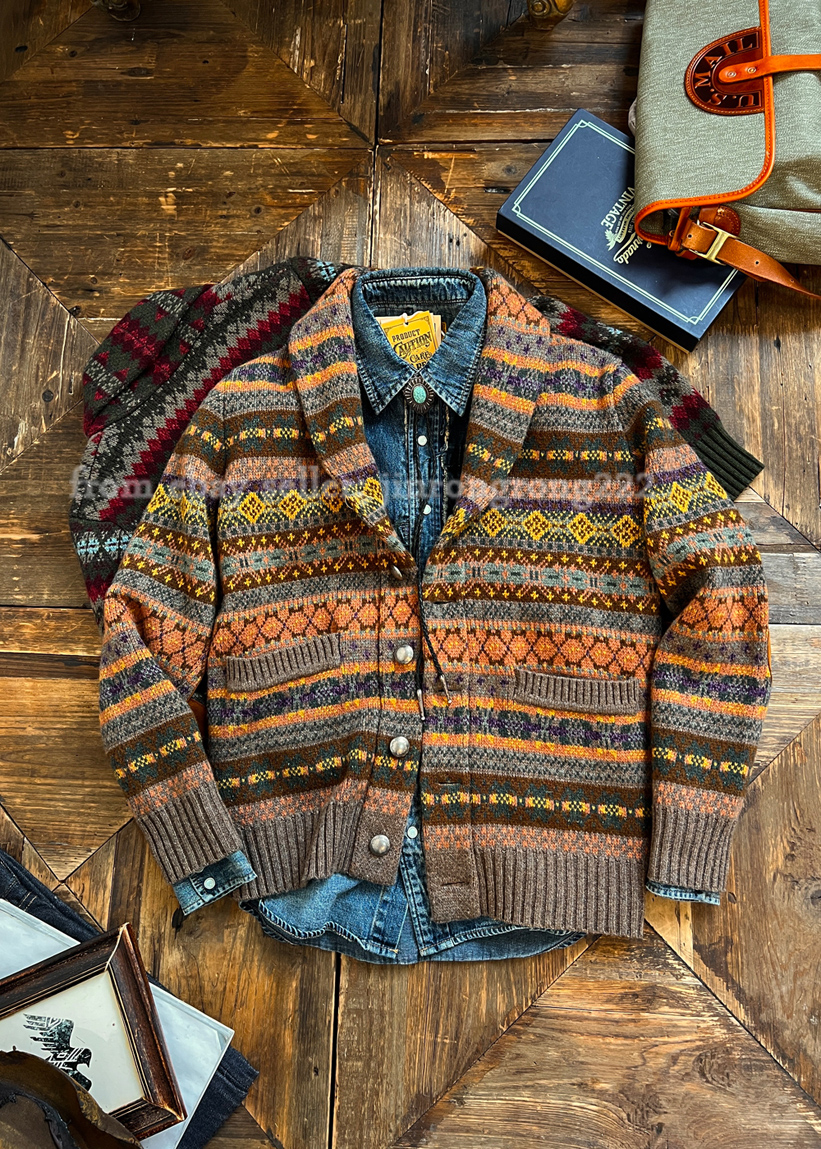American Vintage Fair Isle Green Collar Cardigan 918G Heavy Wool Coat - Picture 26 of 26