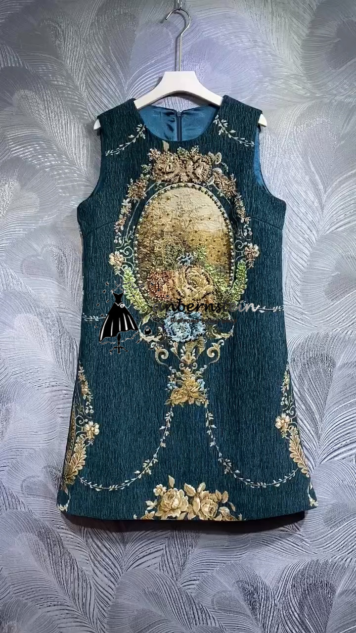 New Round Neck Beaded Tank Top Dress Women's 2023 Autumn