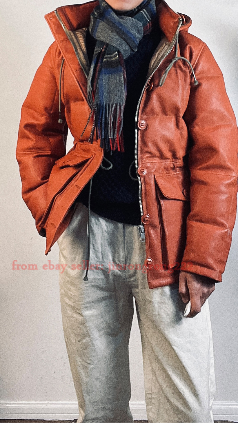 Adventurers In The Long American Leather Down Jacket Men - Picture 17 of 17