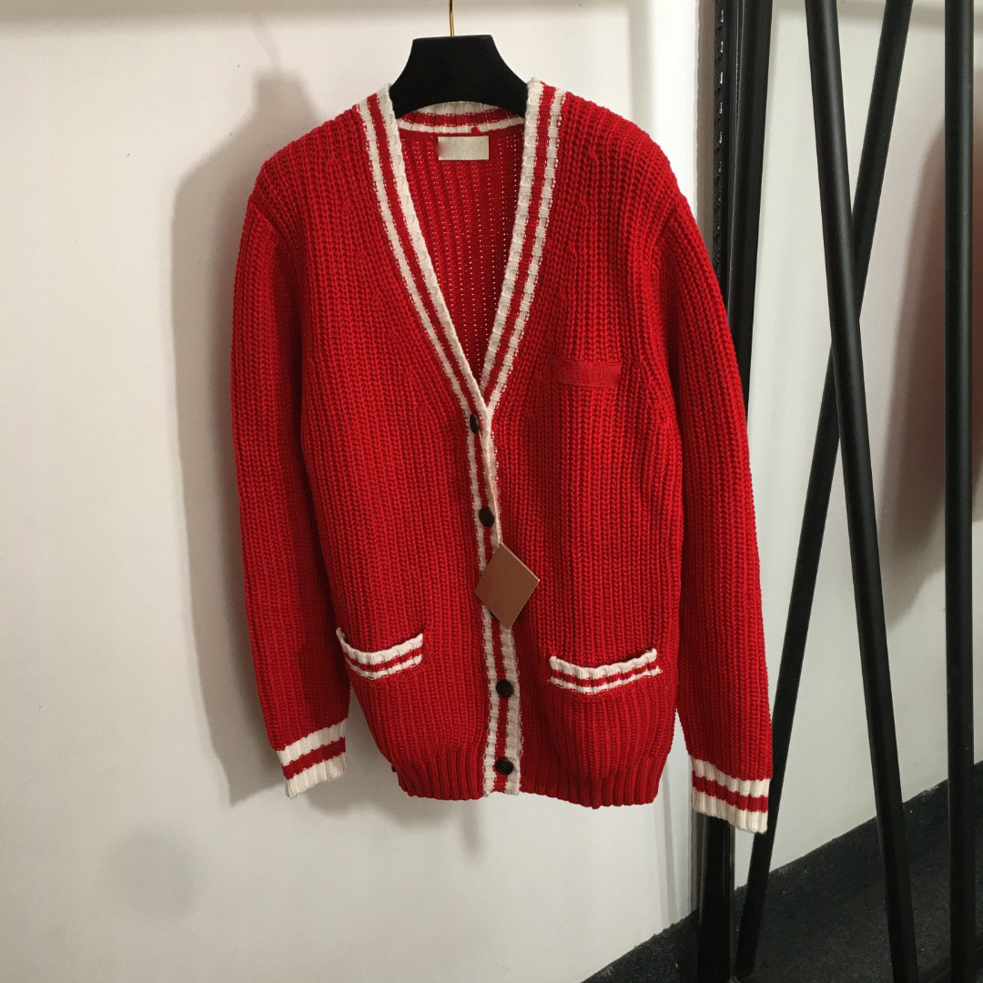 new high-quality 100% wool simple contrast V-neck long-sleeved knit cardigan - Picture 8 of 9
