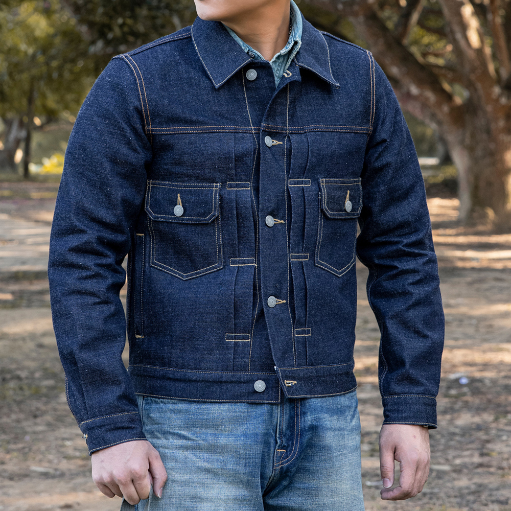 Giacca denim grezzo uomo vintage casual cappotto vintage cappotto sbiadito VS101-0001B - Foto 11 di 11