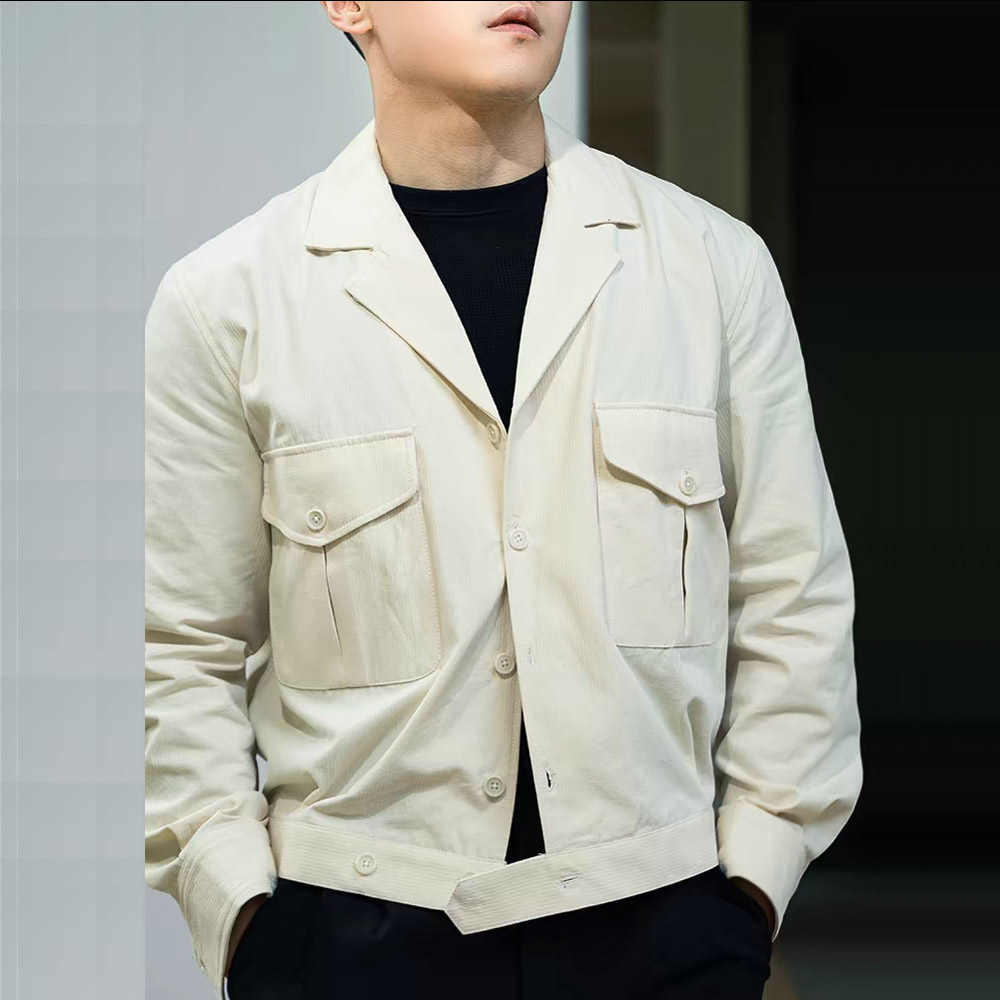 Men's Military Jacket Short Coat Vintage Casual Coat Work Coat Beige 03215 - Picture 7 of 7