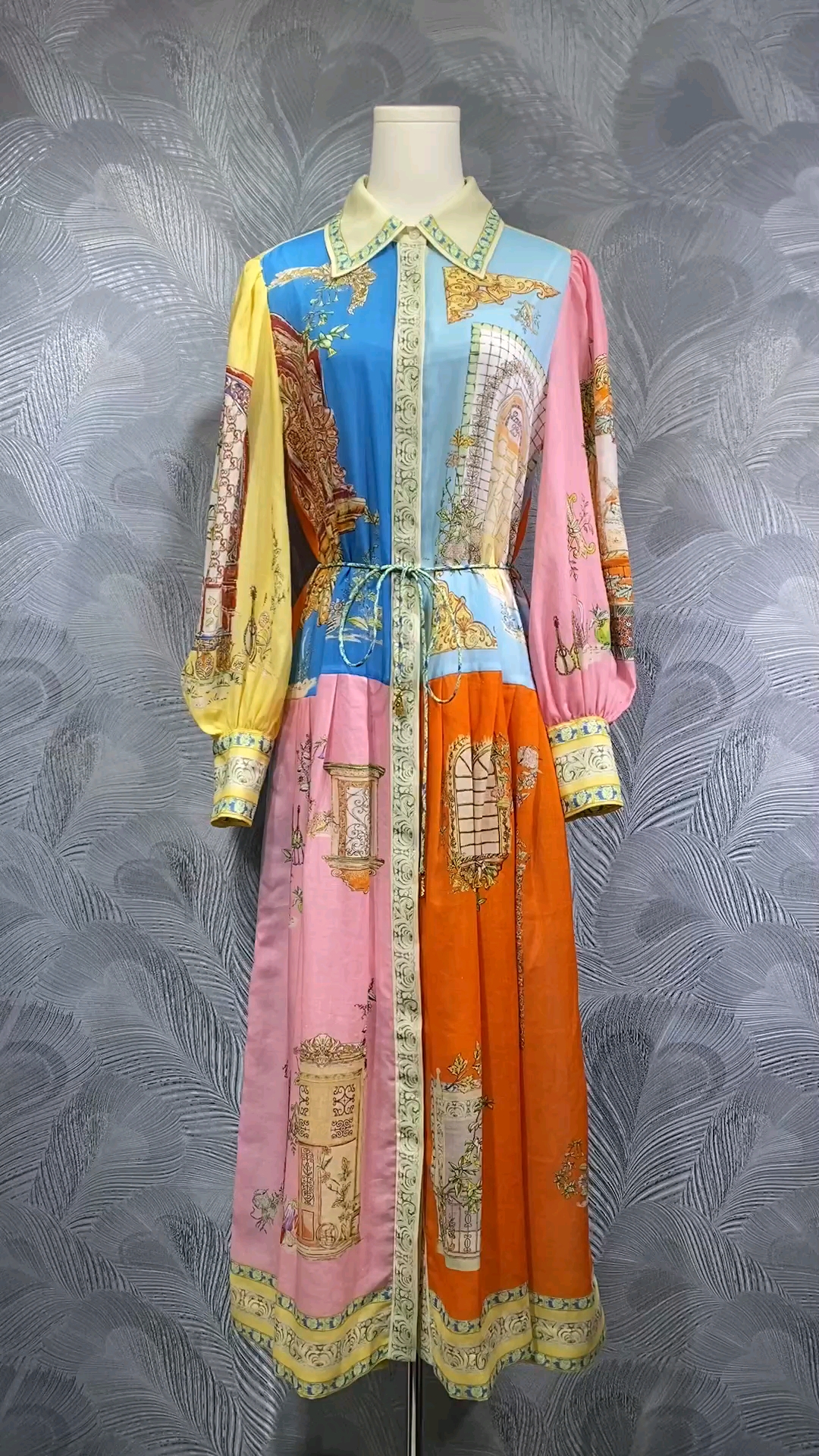 Women's 2025 Summer New Lapel Silk Printed Long Dress - Picture 10 of 10
