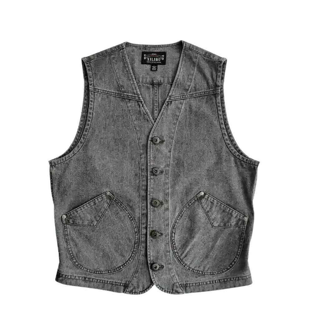 Men's Work Vest Vintage Casual Jacket Slim Waistcoat Cotton Coat Top Gray - Picture 11 of 11