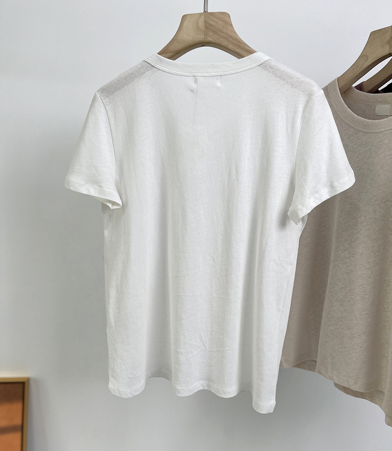 Baumwolle + Leinen dünnes weiches atmungsaktives Baumwolle Kurzarm T-Shirt weiblich französisch - Bild 26 von 31