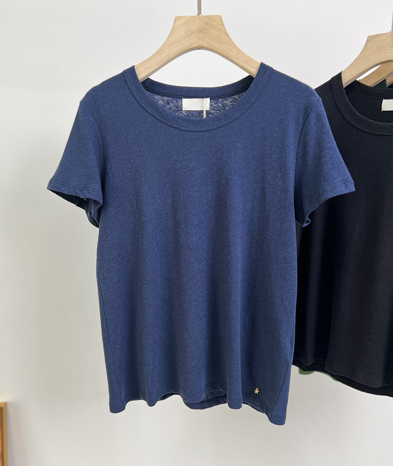 Baumwolle + Leinen dünnes weiches atmungsaktives Baumwolle Kurzarm T-Shirt weiblich französisch - Bild 29 von 31