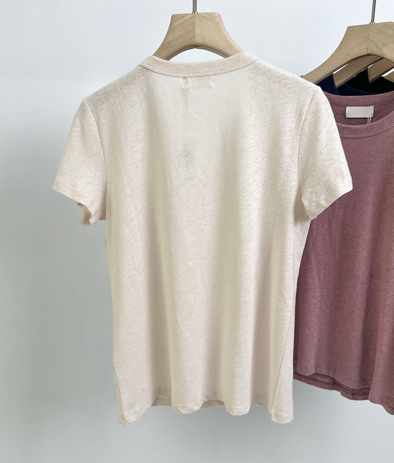 Baumwolle + Leinen dünnes weiches atmungsaktives Baumwolle Kurzarm T-Shirt weiblich französisch - Bild 30 von 31