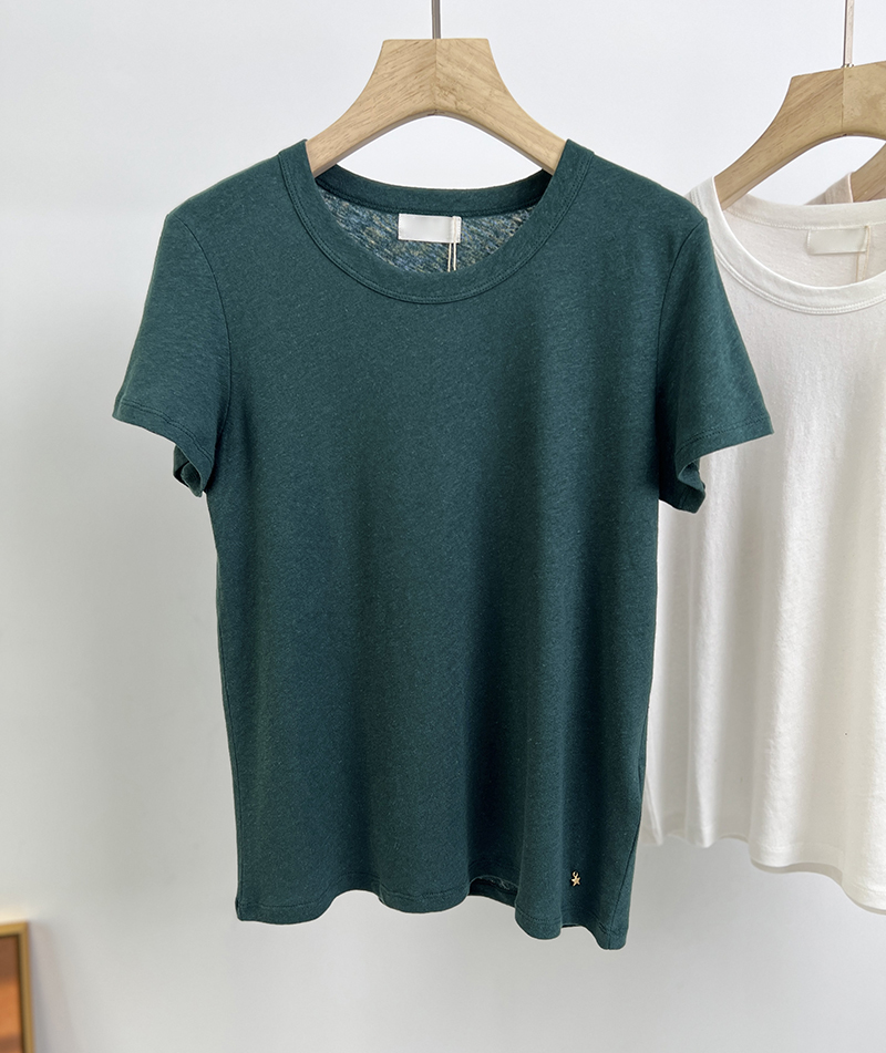 Baumwolle + Leinen dünnes weiches atmungsaktives Baumwolle Kurzarm T-Shirt weiblich französisch - Bild 31 von 31