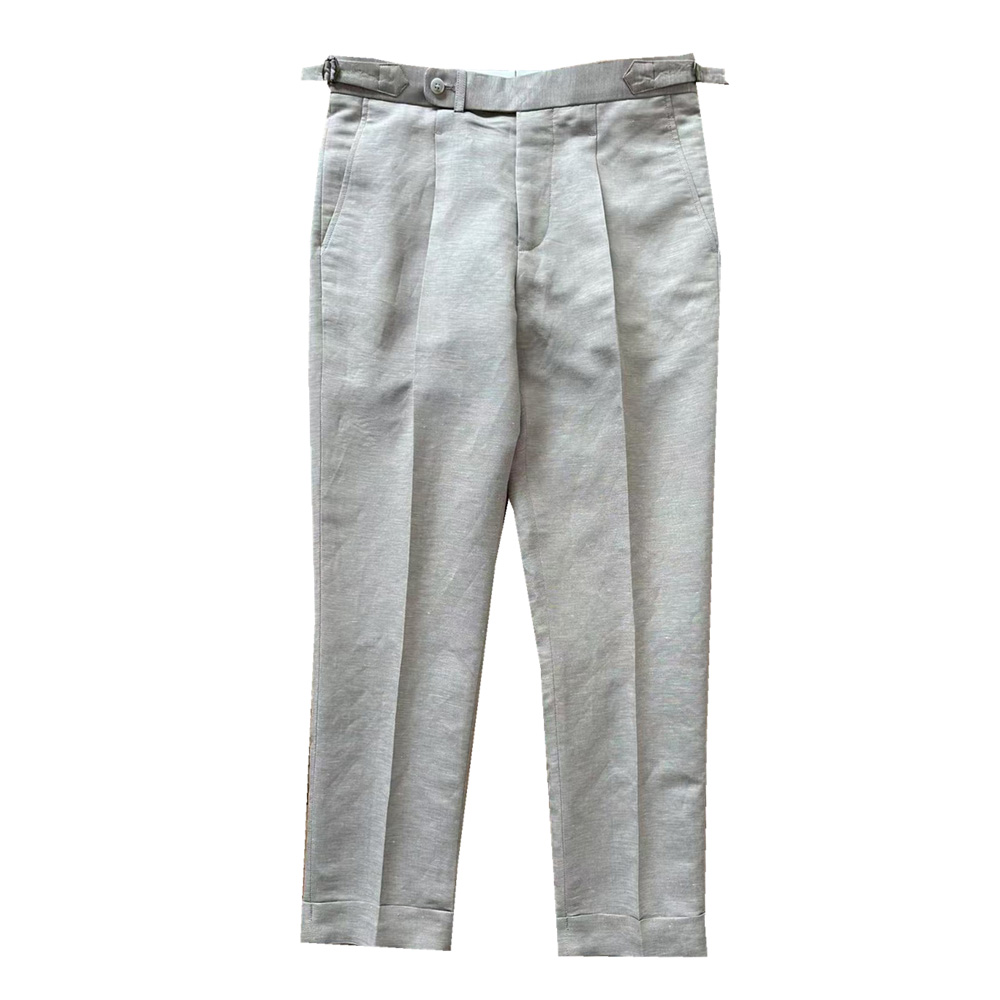 Men's Gurkha Pants Adjustable Waist Trousers Tapered Suit Pants Linen Gray - Picture 11 of 11