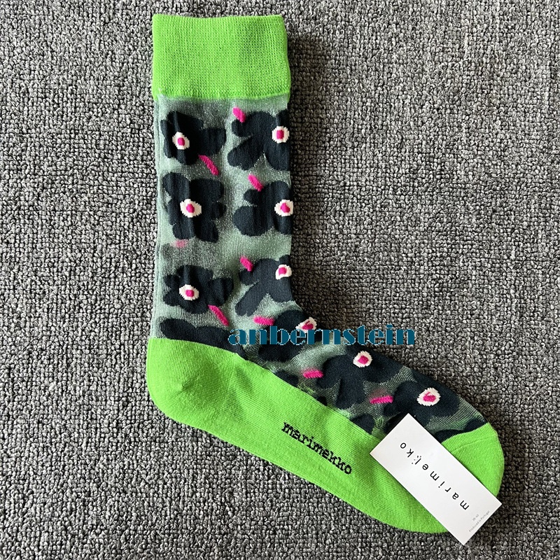 Tide Socks Marimekko Plants Flowers Printed Socks Ultra-Thin Tube Glass Socks - Picture 26 of 65