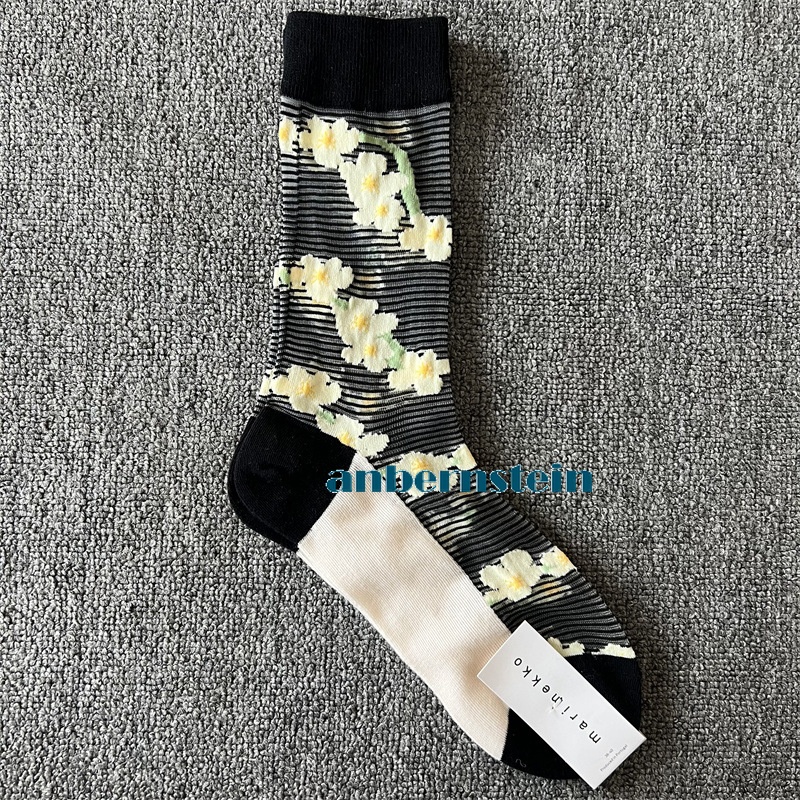Tide Socks Marimekko Plants Flowers Printed Socks Ultra-Thin Tube Glass Socks - Picture 27 of 65