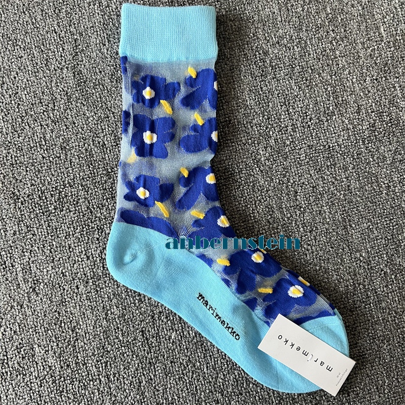 Tide Socks Marimekko Plants Flowers Printed Socks Ultra-Thin Tube Glass Socks - Picture 28 of 65