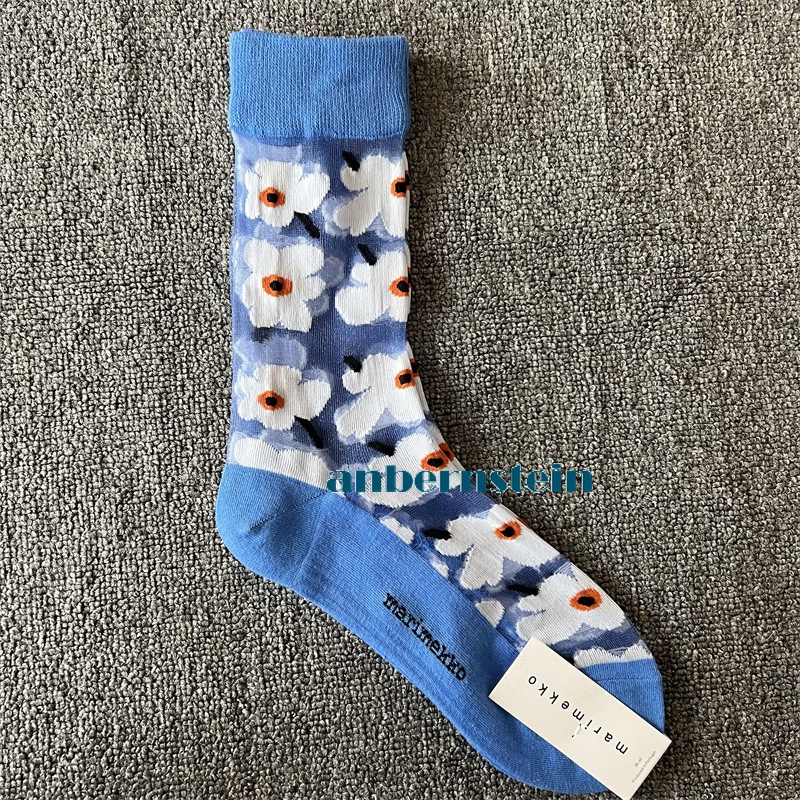 Tide Socks Marimekko Plants Flowers Printed Socks Ultra-Thin Tube Glass Socks - Picture 29 of 65