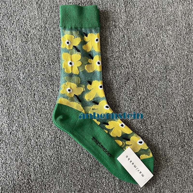 Tide Socks Marimekko Plants Flowers Printed Socks Ultra-Thin Tube Glass Socks - Picture 30 of 65