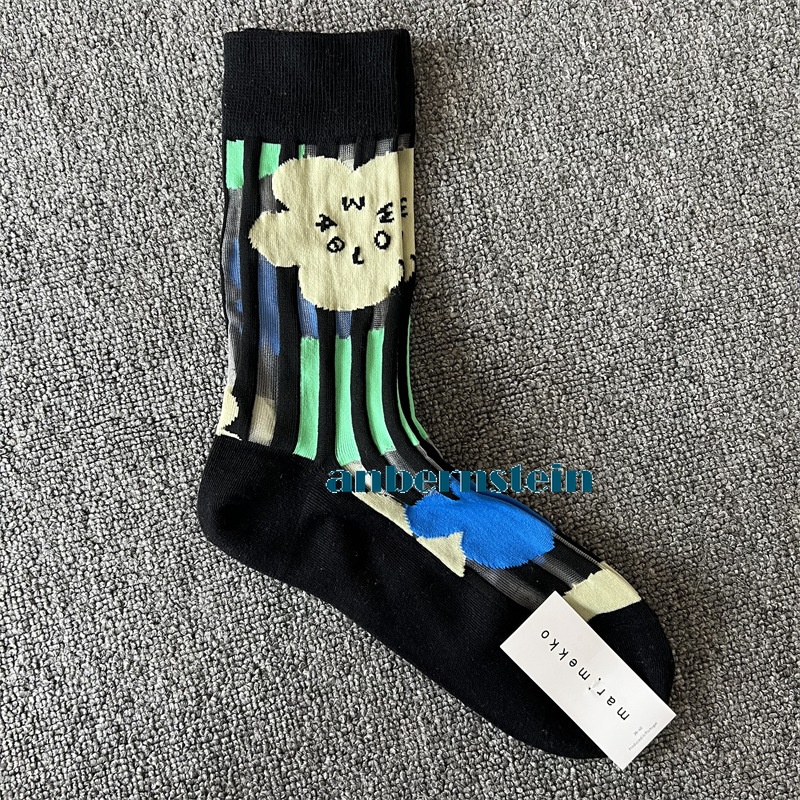 Tide Socks Marimekko Plants Flowers Printed Socks Ultra-Thin Tube Glass Socks - Picture 31 of 65