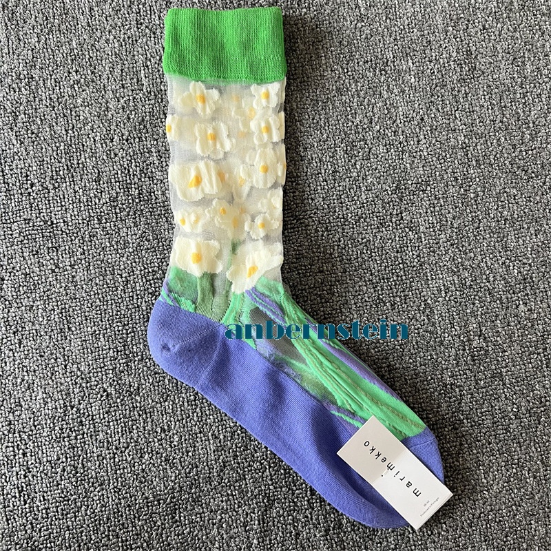 Tide Socks Marimekko Plants Flowers Printed Socks Ultra-Thin Tube Glass Socks - Picture 32 of 65