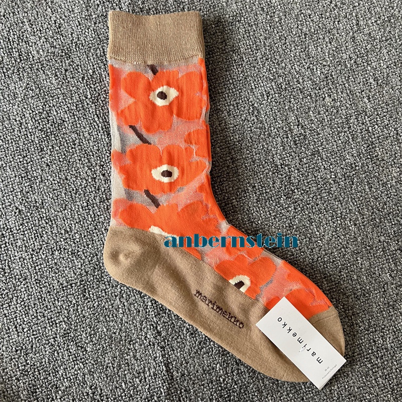 Tide Socks Marimekko Plants Flowers Printed Socks Ultra-Thin Tube Glass Socks - Picture 33 of 65