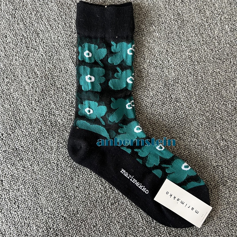 Tide Socks Marimekko Plants Flowers Printed Socks Ultra-Thin Tube Glass Socks - Picture 35 of 65