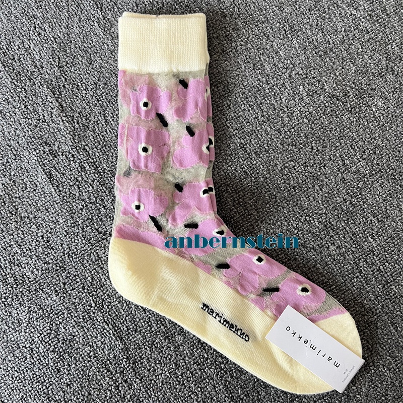 Tide Socks Marimekko Plants Flowers Printed Socks Ultra-Thin Tube Glass Socks - Picture 36 of 65