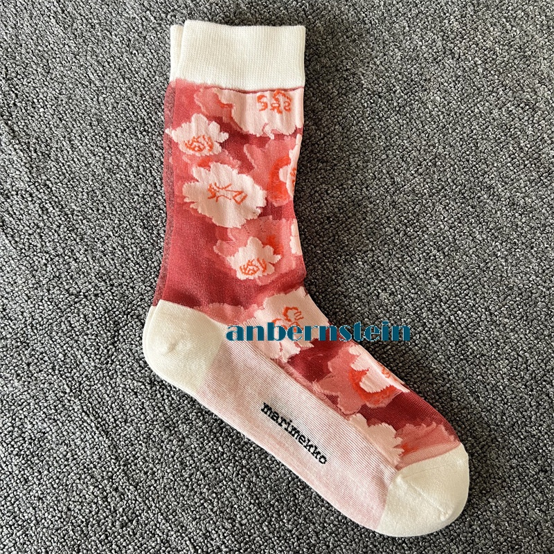 Tide Socks Marimekko Plants Flowers Printed Socks Ultra-Thin Tube Glass Socks - Picture 38 of 65