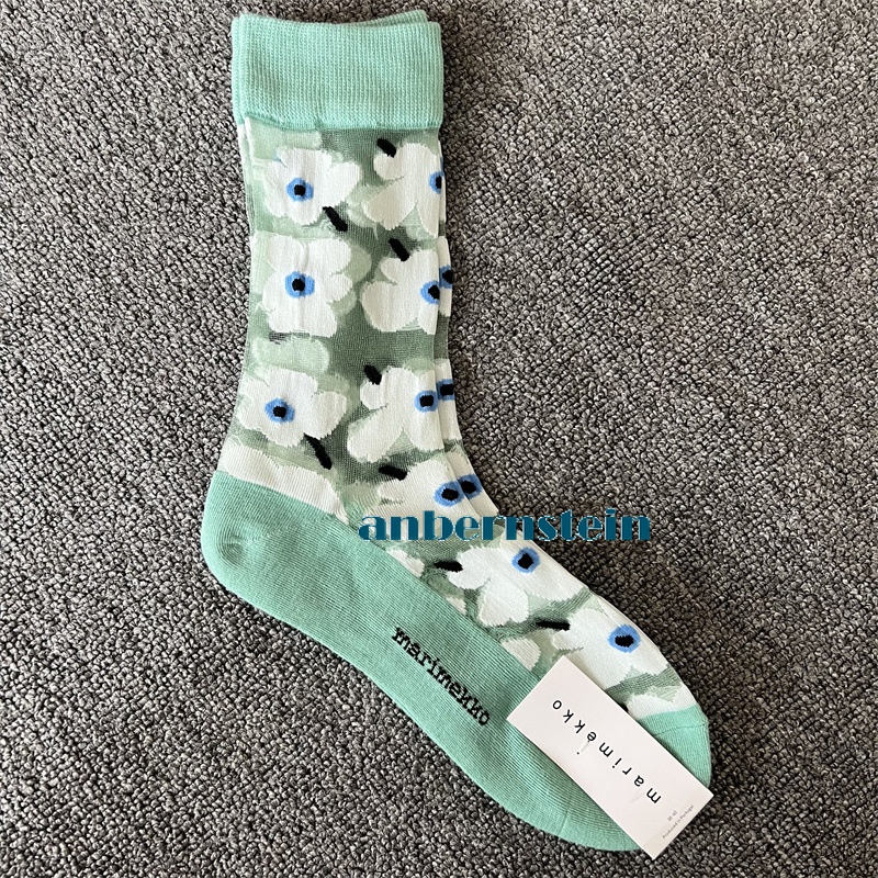 Tide Socks Marimekko Plants Flowers Printed Socks Ultra-Thin Tube Glass Socks - Picture 39 of 65