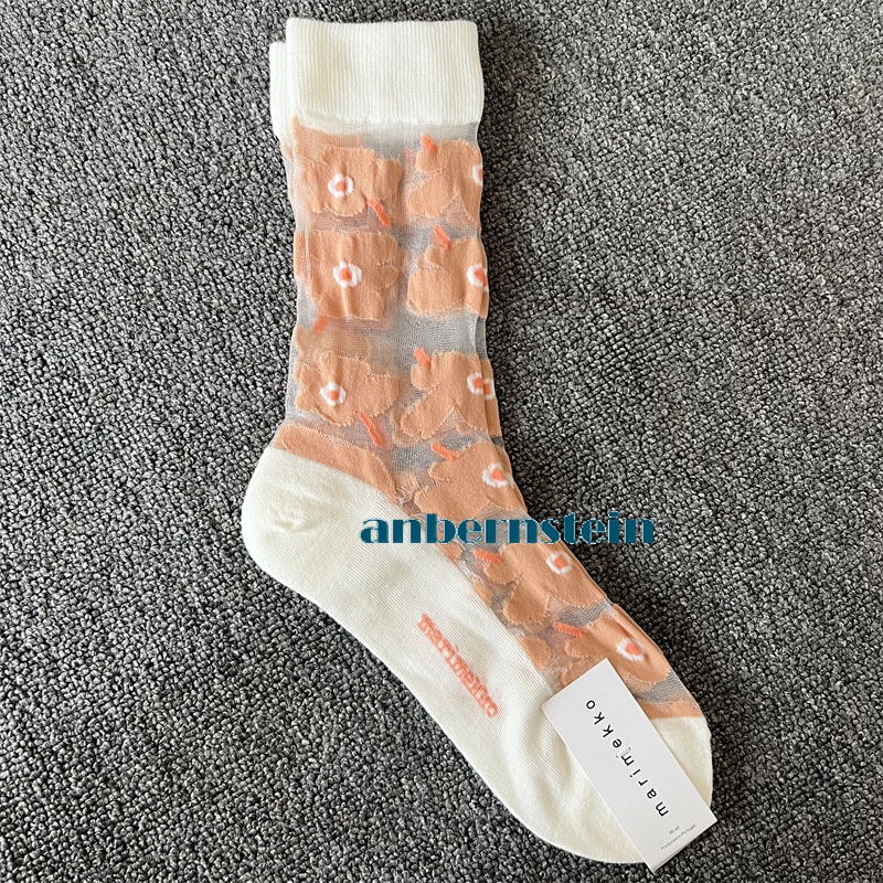 Tide Socks Marimekko Plants Flowers Printed Socks Ultra-Thin Tube Glass Socks - Picture 40 of 65