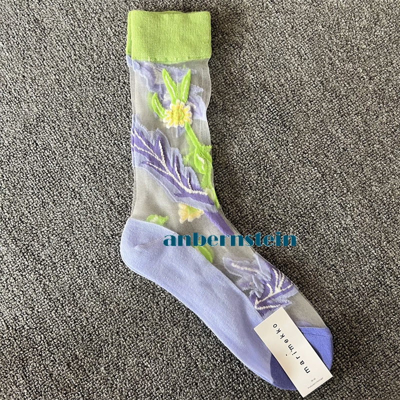 Tide Socks Marimekko Plants Flowers Printed Socks Ultra-Thin Tube Glass Socks - Picture 41 of 65