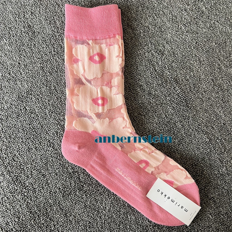 Tide Socks Marimekko Plants Flowers Printed Socks Ultra-Thin Tube Glass Socks - Picture 43 of 65