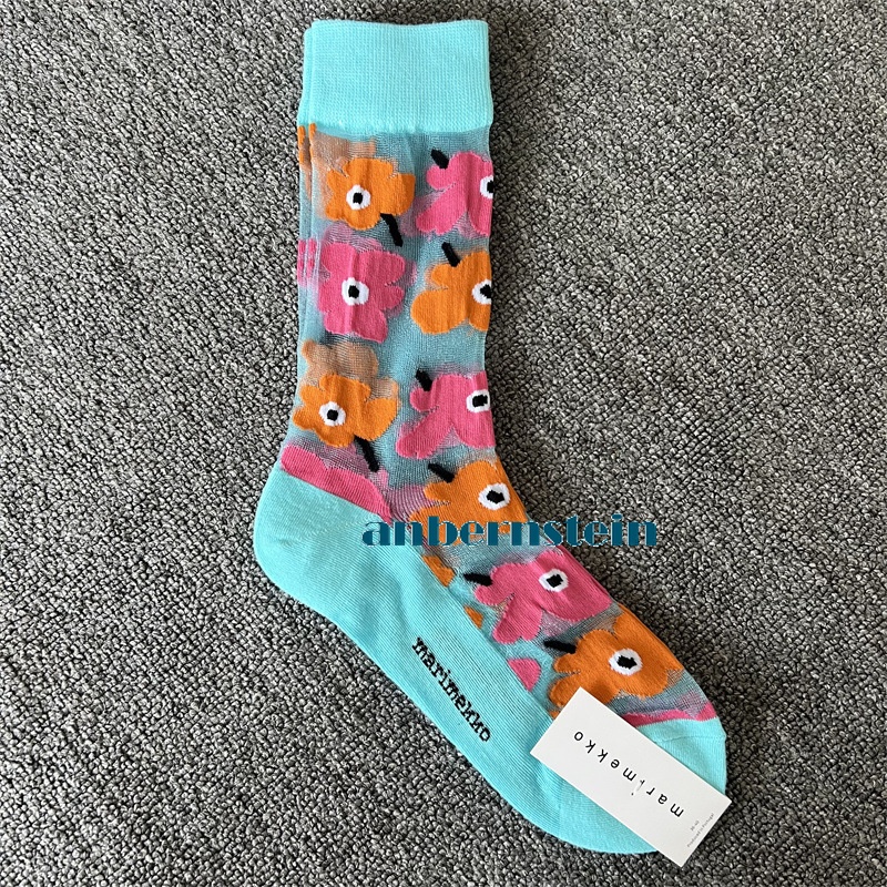Tide Socks Marimekko Plants Flowers Printed Socks Ultra-Thin Tube Glass Socks - Picture 44 of 65