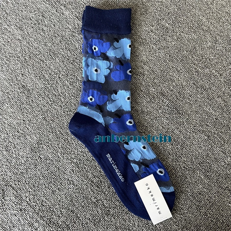 Tide Socks Marimekko Plants Flowers Printed Socks Ultra-Thin Tube Glass Socks - Picture 46 of 65