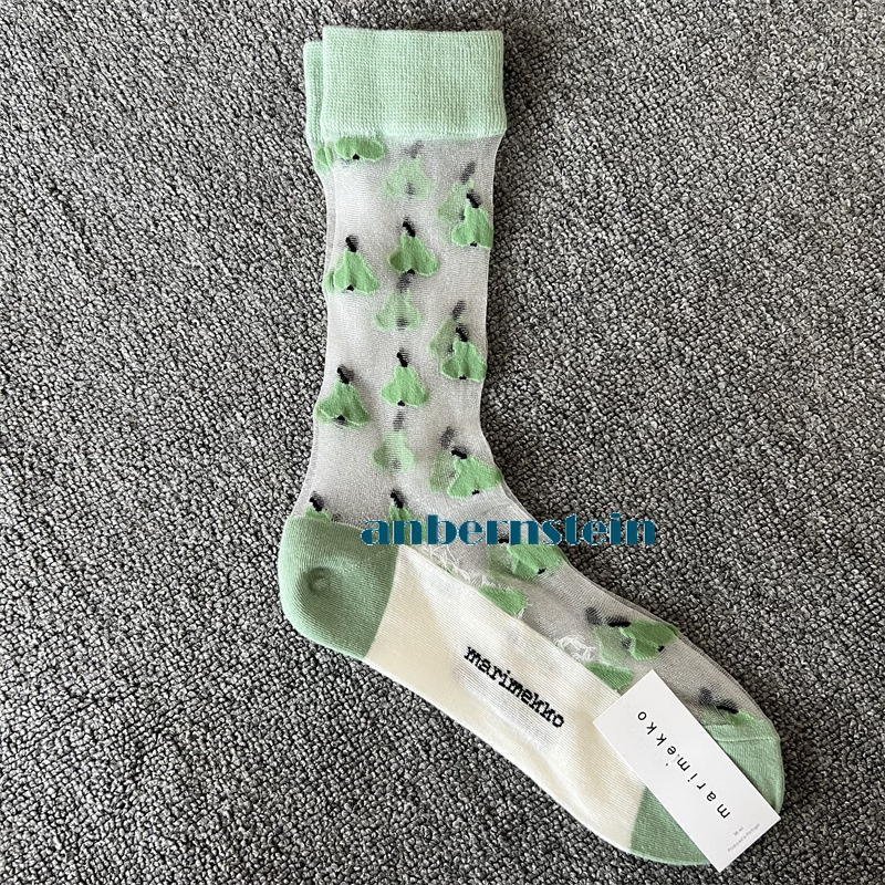 Tide Socks Marimekko Plants Flowers Printed Socks Ultra-Thin Tube Glass Socks - Picture 47 of 65