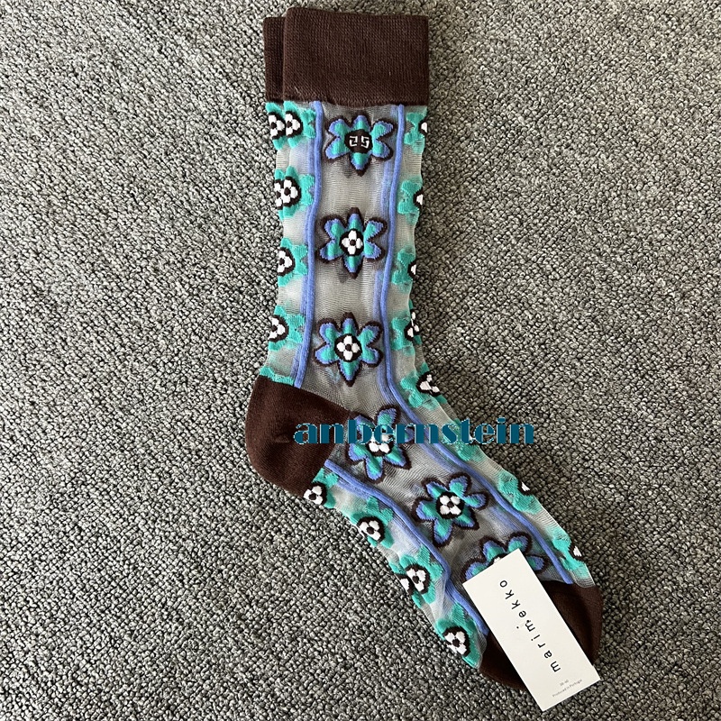 Tide Socks Marimekko Plants Flowers Printed Socks Ultra-Thin Tube Glass Socks - Picture 49 of 65