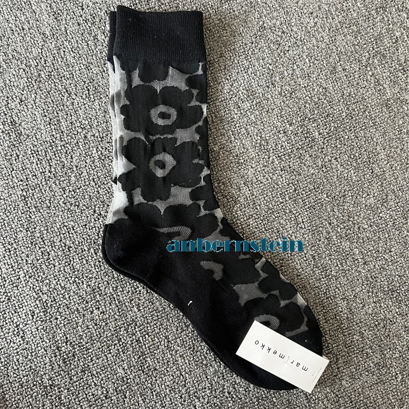 Tide Socks Marimekko Plants Flowers Printed Socks Ultra-Thin Tube Glass Socks - Picture 51 of 65