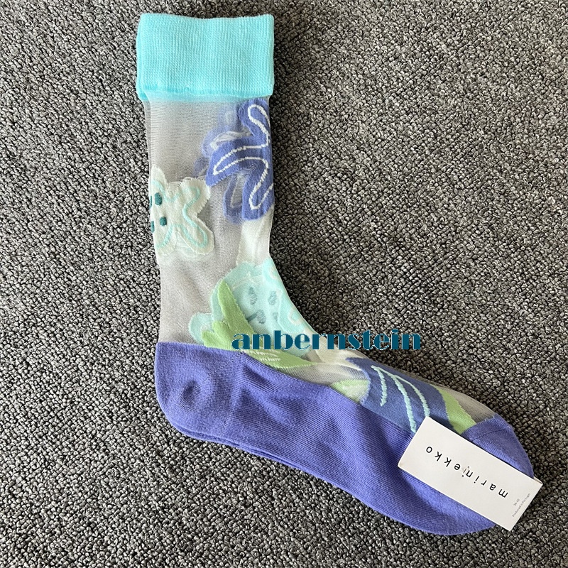 Tide Socks Marimekko Plants Flowers Printed Socks Ultra-Thin Tube Glass Socks - Picture 53 of 65