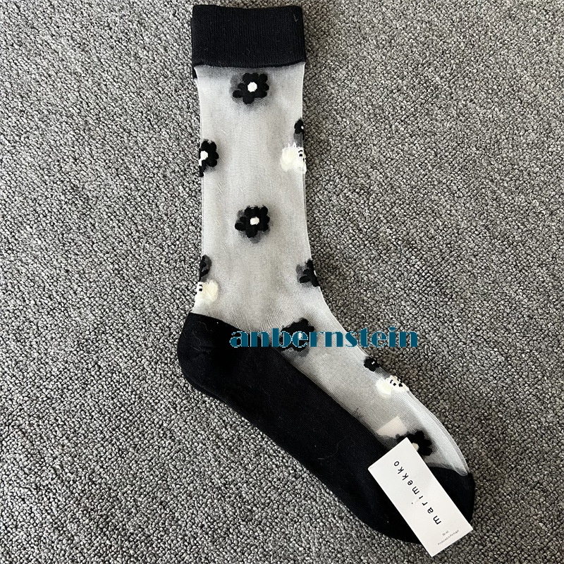 Tide Socks Marimekko Plants Flowers Printed Socks Ultra-Thin Tube Glass Socks - Picture 54 of 65