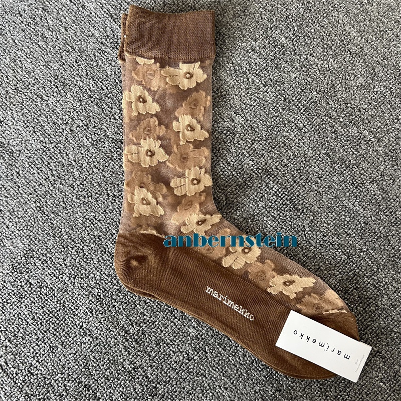Tide Socks Marimekko Plants Flowers Printed Socks Ultra-Thin Tube Glass Socks - Picture 55 of 65