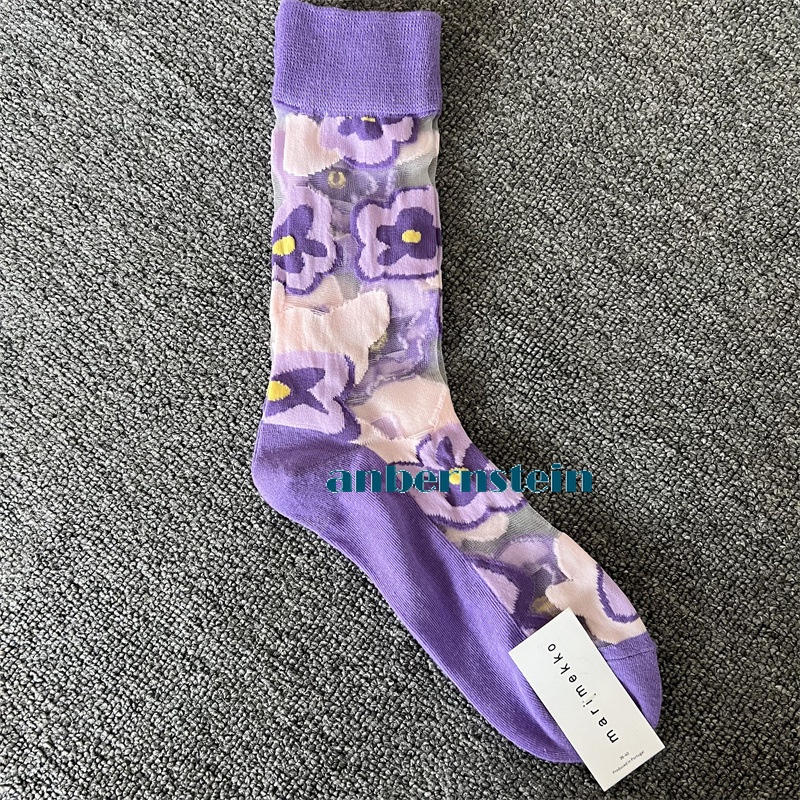 Tide Socks Marimekko Plants Flowers Printed Socks Ultra-Thin Tube Glass Socks - Picture 56 of 65