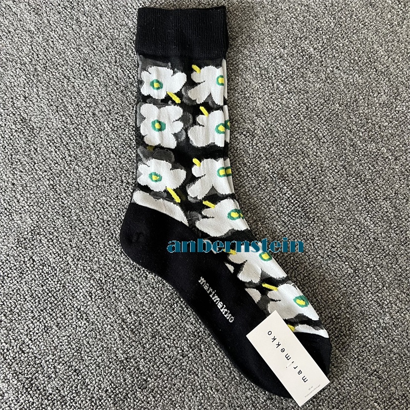 Tide Socks Marimekko Plants Flowers Printed Socks Ultra-Thin Tube Glass Socks - Picture 57 of 65
