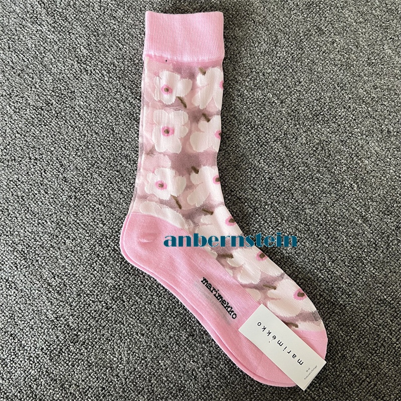 Tide Socks Marimekko Plants Flowers Printed Socks Ultra-Thin Tube Glass Socks - Picture 63 of 65