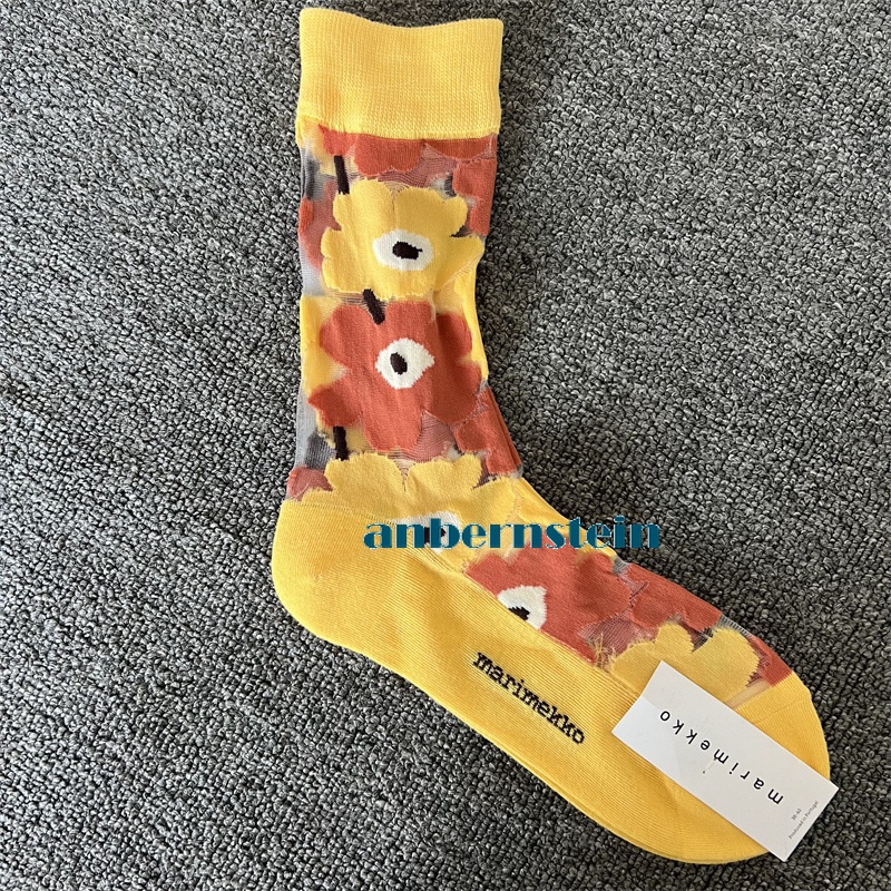 Tide Socks Marimekko Plants Flowers Printed Socks Ultra-Thin Tube Glass Socks - Picture 64 of 65