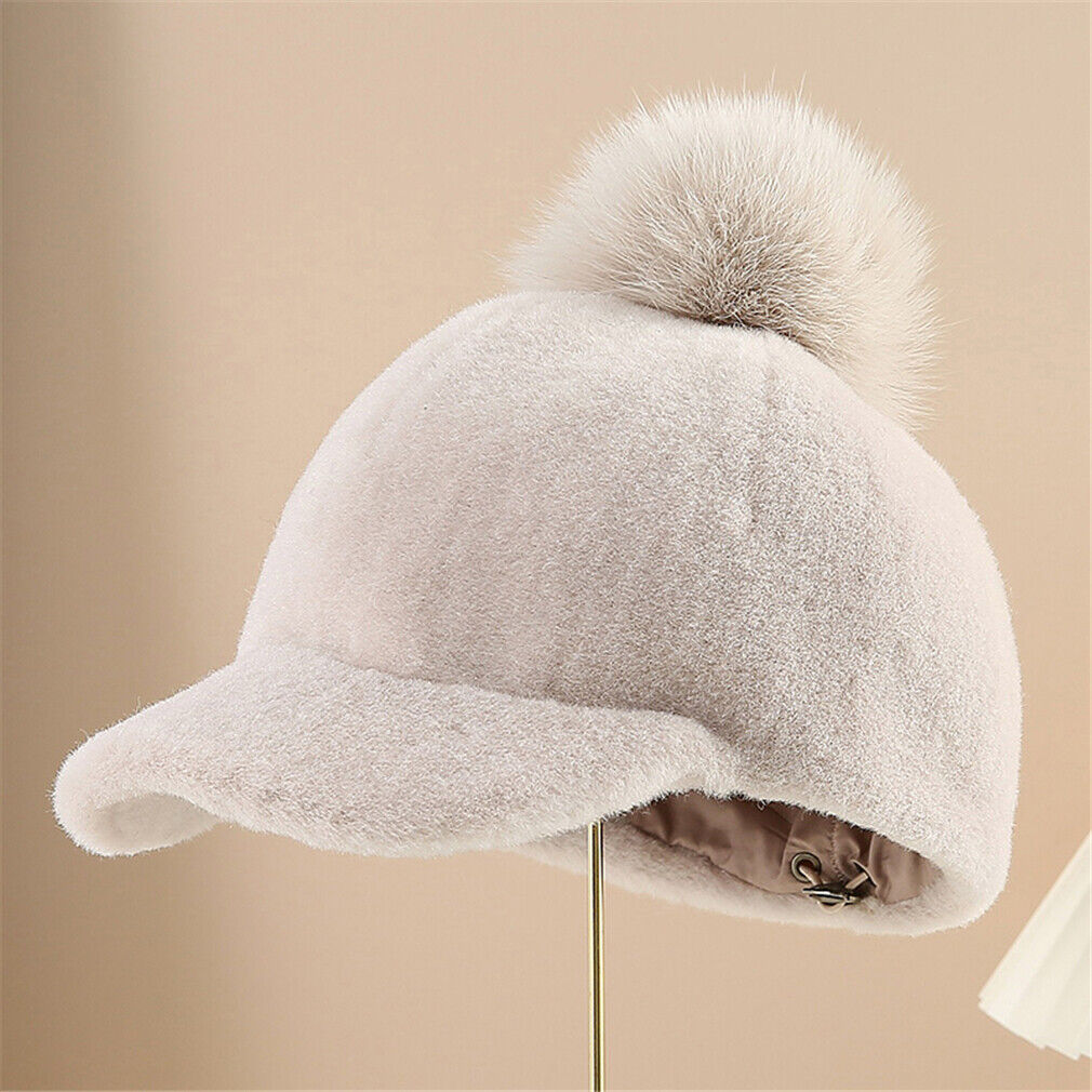 100% Women's Real Sheep Shearing Fur Hat Thicken Warm Baseball Cap Winter - Picture 6 of 14