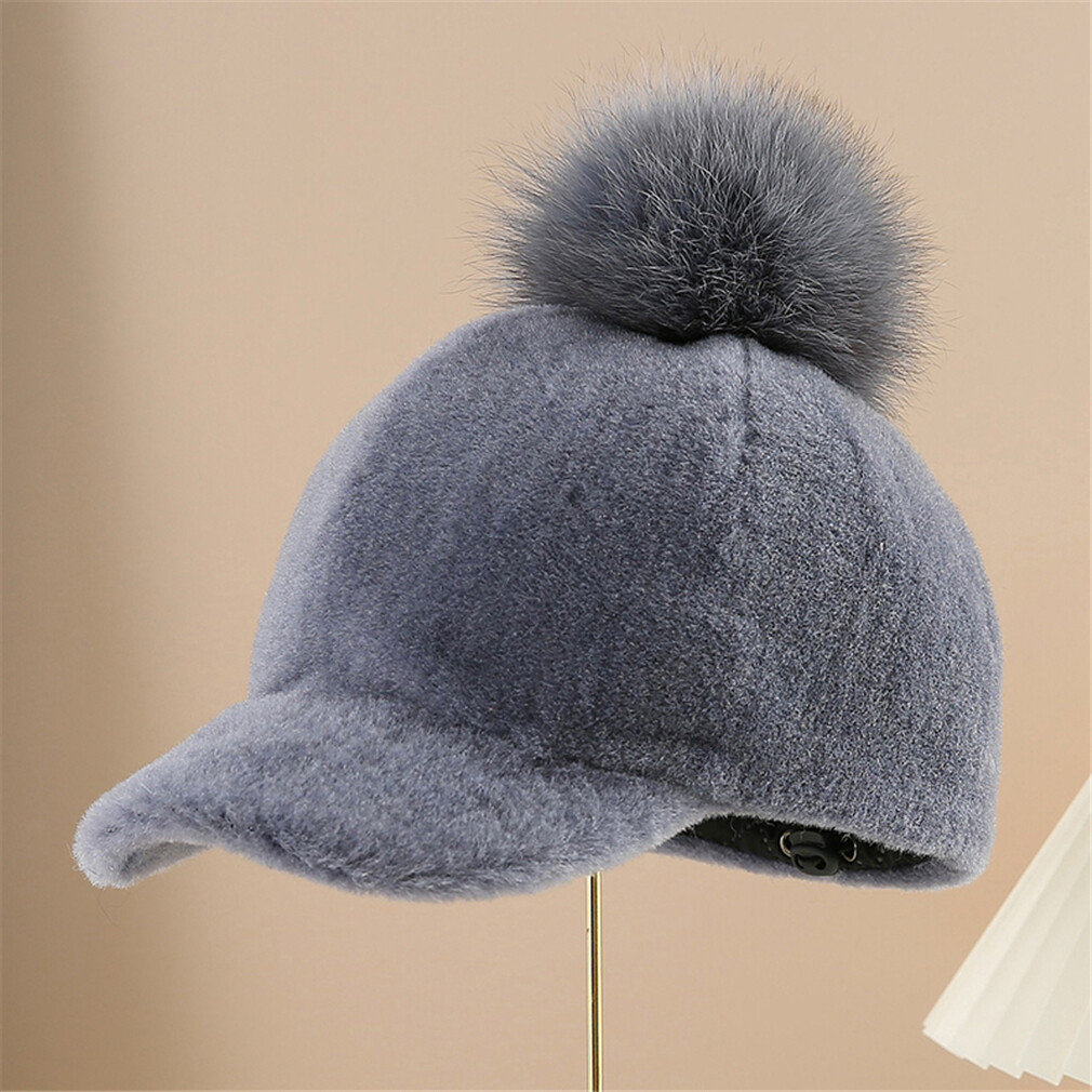 100% Women's Real Sheep Shearing Fur Hat Thicken Warm Baseball Cap Winter - Picture 8 of 14