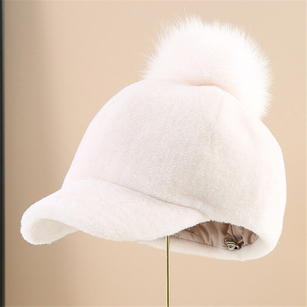 100% Women's Real Sheep Shearing Fur Hat Thicken Warm Baseball Cap Winter - Picture 9 of 14