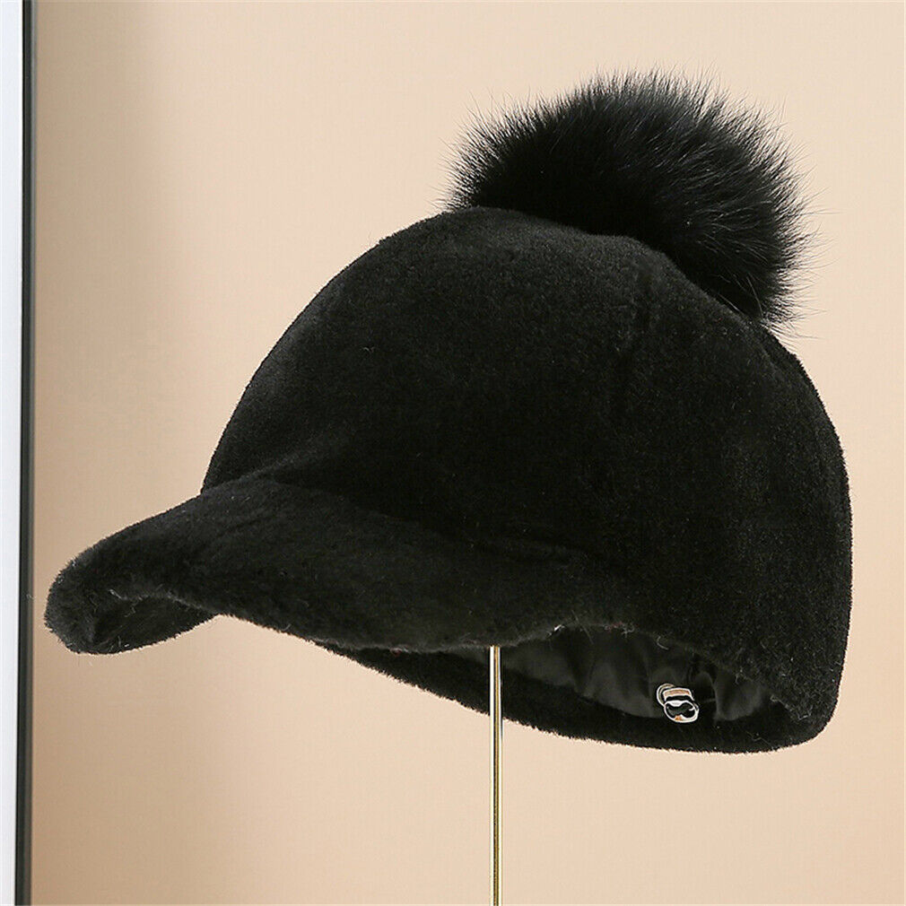 100% Women's Real Sheep Shearing Fur Hat Thicken Warm Baseball Cap Winter - Picture 14 of 14