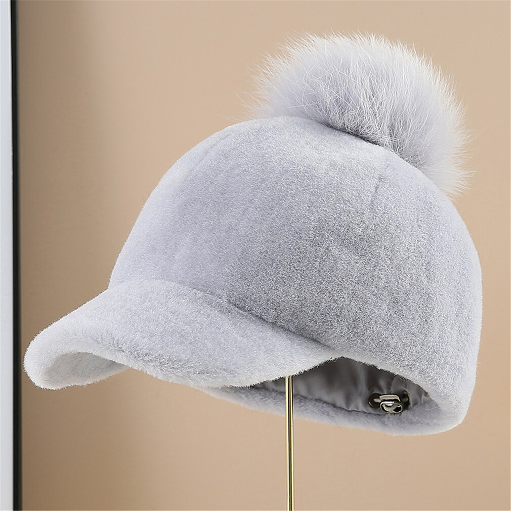 100% Women's Real Sheep Shearing Fur Hat Thicken Warm Baseball Cap Winter - Picture 7 of 14