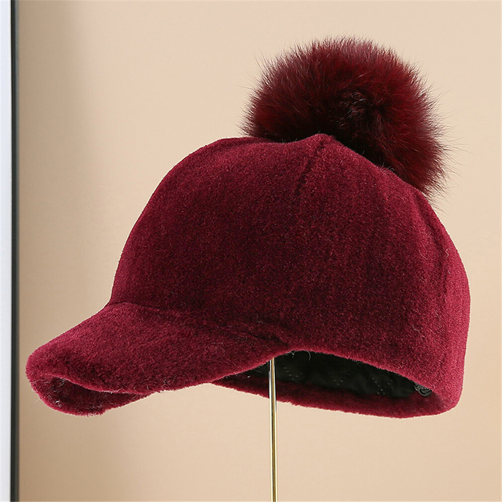 100% Women's Real Sheep Shearing Fur Hat Thicken Warm Baseball Cap Winter - Picture 12 of 14
