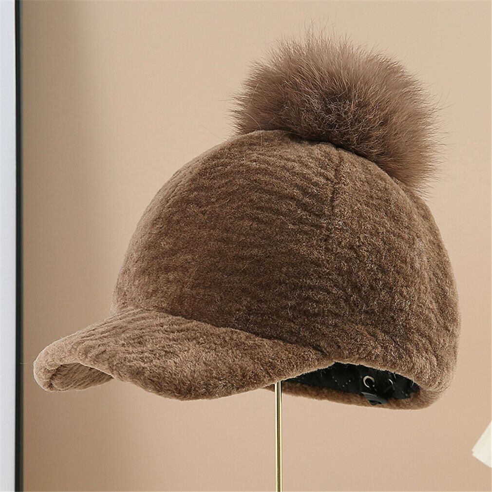 100% Women's Real Sheep Shearing Fur Hat Thicken Warm Baseball Cap Winter - Picture 13 of 14