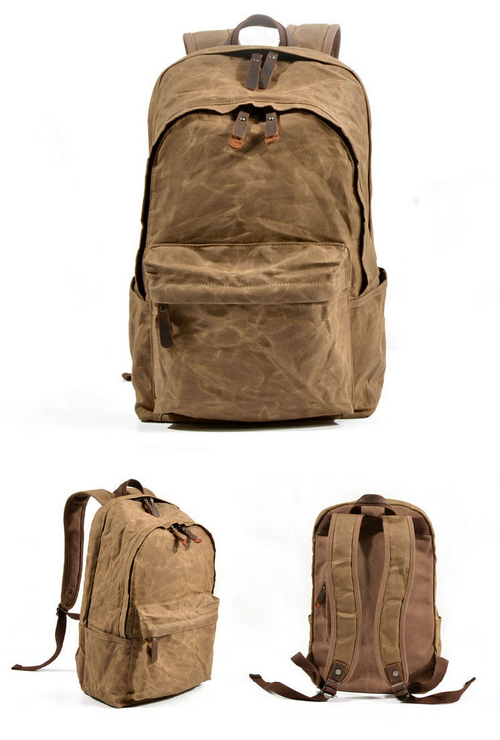 Vintage Mens Waterproof Canvas Leather Backpack School Laptop Book Bag Rucksack - Picture 12 of 14