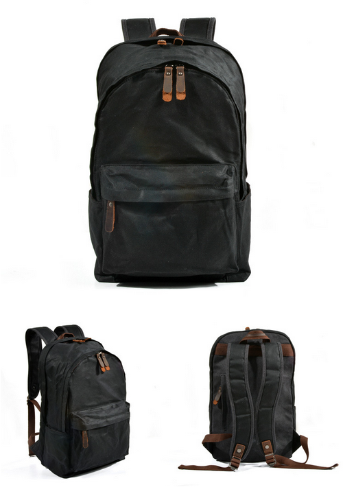 Vintage Mens Waterproof Canvas Leather Backpack School Laptop Book Bag Rucksack - Picture 13 of 14