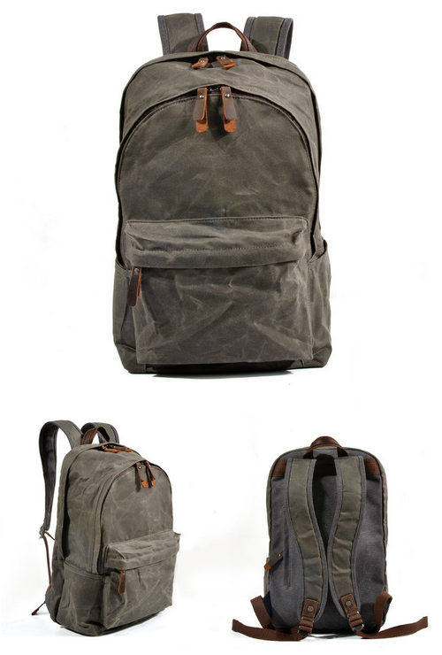 Vintage Mens Waterproof Canvas Leather Backpack School Laptop Book Bag Rucksack - Picture 14 of 14